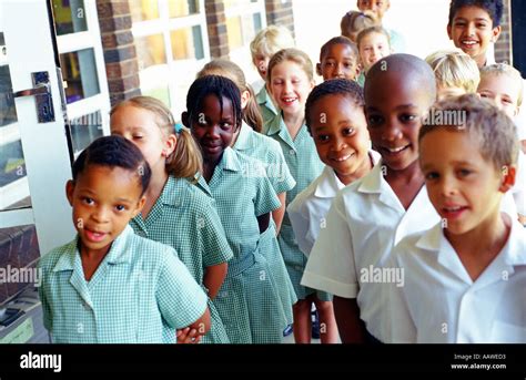 school children lining   classroom johannesburg gauteng stock