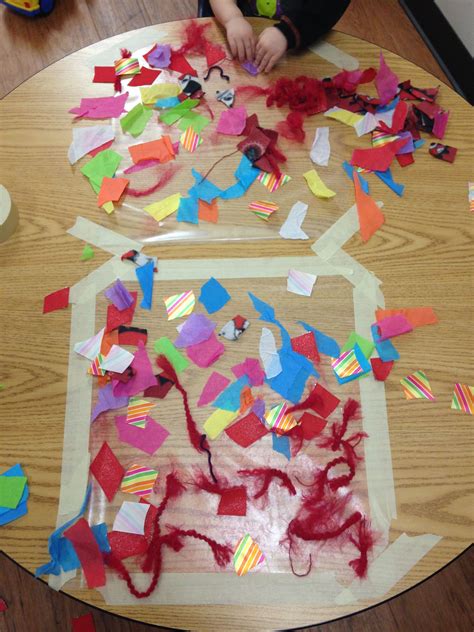 art activity  toddlers contact paper  scraps