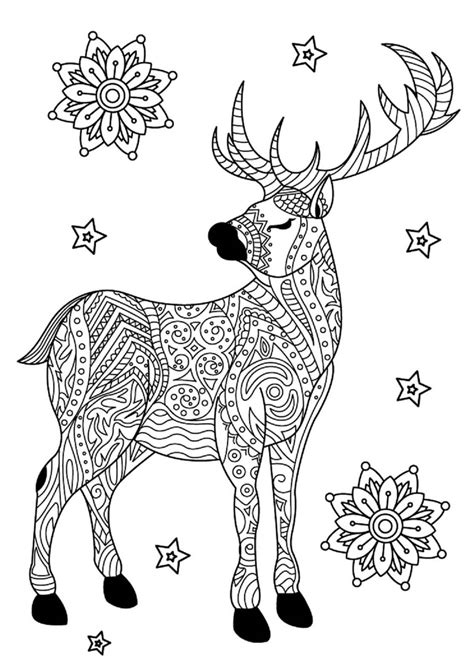 mandala deer  flowers coloring page  print