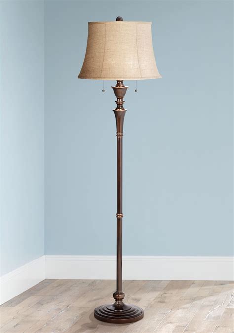 regency hill traditional floor lamp  tall rich bronze  copper accents burlap bell shade