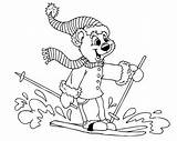 Coloring Skiing Bear Line sketch template