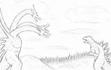 Godzilla King Vs Ghidorah Coloring Pages Ghidora Mothra Deviantart Sketch Print Template Search sketch template