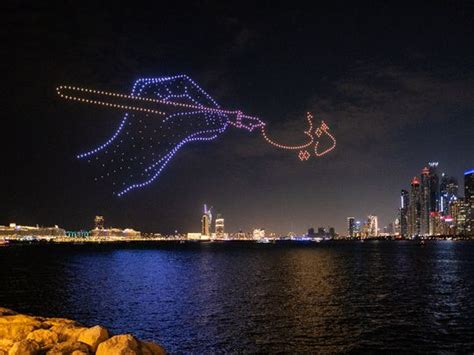 dubai shopping festival   drones light   night sky  dubai uae gulf news