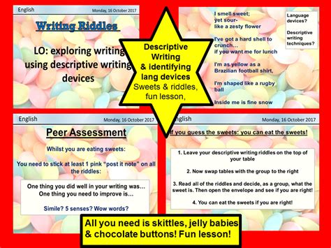 sweets  riddles descriptive writing identifying language devices