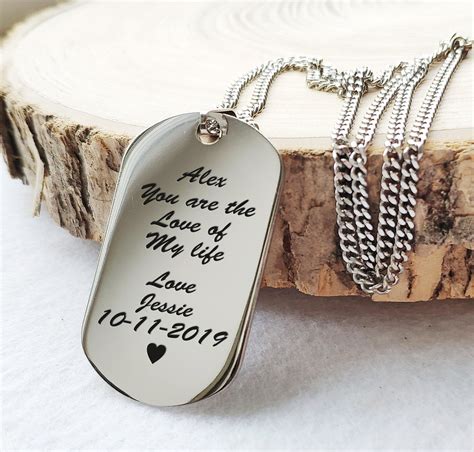 engraved mens dog tag necklace custom text dog tag silver dog tag