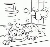Curious Coloring George Bathing Pages Printable Monkey Kids Bathroom Colouring Bath Sheets Halloween Drawing Print Library 4kids Taking Take Shower sketch template