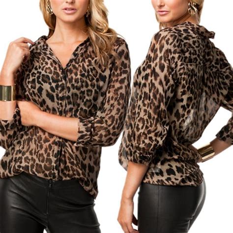 fashion leopard printed  sleeve sexy blouses chiffon blouse long sleeve fashion fashion sexy