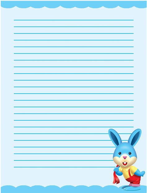 cute bunny single lined writing paper template  printable