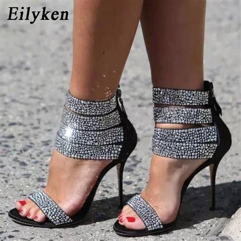 eilyken 2019 new crystal sexy women sandals cut out ankle strap dress