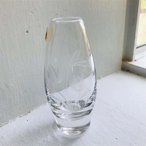 Vintage Crystal Etched Floral Vase Clear Small Norway