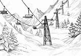 Ski Sketch Lift Mountain Cable Winter Mountains Car Vector Drawing Snow Landscape Illustration Stock Drawings Lodge Line Pencil Dreamstime Von sketch template