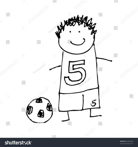 childs drawing   boy playing soccer stock vector