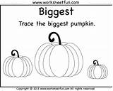 Pumpkin Worksheets Tracing Worksheet Trace Halloween Biggest Worksheetfun Smallest sketch template