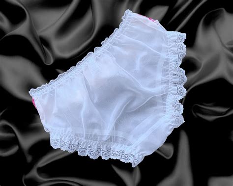 White Nylon Frilly Sissy Sheer Satin Full Cut Brief Panties Knickers