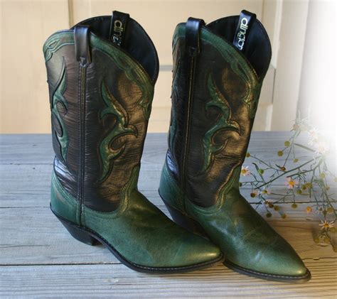 womens vintage dingo green black leather cowboy boots