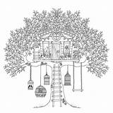 Coloring Treehouse Pages Birds Tree House Adults Boomhutten Colouring Kids Adult Bird Color Printable Fun Book Garden Books Houses Children sketch template