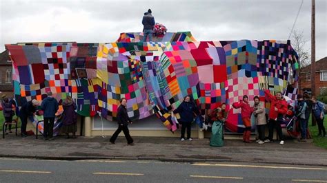 massive knitted tea cosy covers bristol cafe bbc news