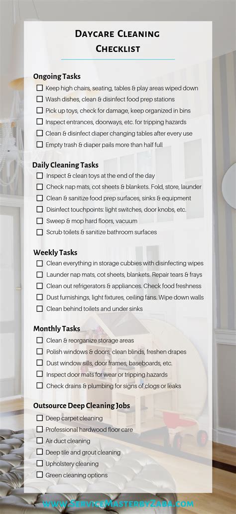daycare cleaning checklist  strategies     center
