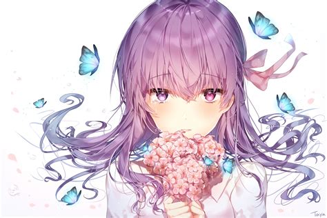 Butterfly Close Fate Series Fate Stay Night Flowers Long Hair Matou