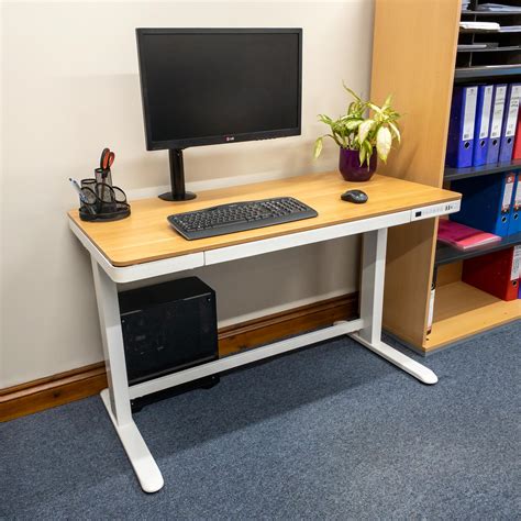 elevate  compact electric sit stand desk usb drawer visionaid
