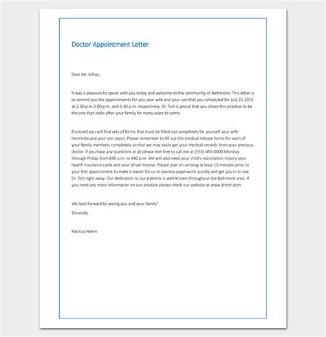 doctor appointment letter template  samples examples formats
