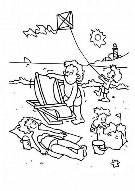 beach vacation  happy beach activities   family coloring page