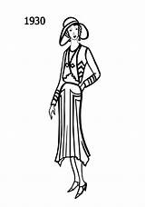 Silhouettes 1930 Drawing Flapper 1920s Fashion Costume Drawings 1931 Dress Getdrawings Line History sketch template
