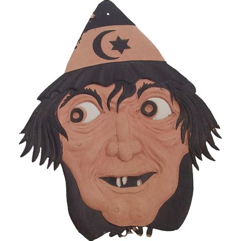 scary witch face halloween decoration painted cardboard die cut german