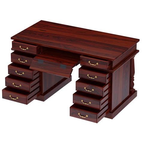 rustic solid wood home office executive computer desk   drawers
