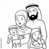 Musulmana Moslim Musulmane Famille Familj Vecteur Heureuse sketch template