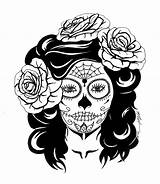 Skull Sugar Drawing Mexican Skulls Catrina Girl Roses Rose Drawings Clipart Dead Skeleton Coloring Woman Muertos Dia Line Cliparts Dibujo sketch template