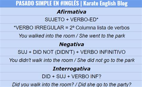 oraciones afirmativas y negativas en pasado simple en ingles verbos