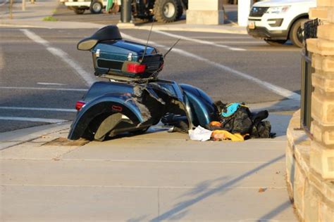 60 year old woman on harley trike collides with pickup truck st