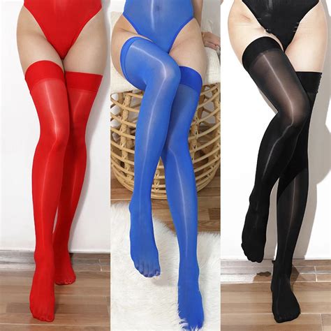 033 New 8d Sexy Women Oil Shiny High Elastic Thigh High Stockings See