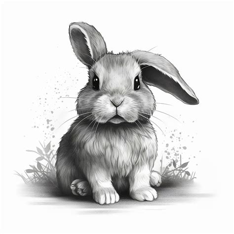 wall art print cute black  white illustration  bunny rabbit
