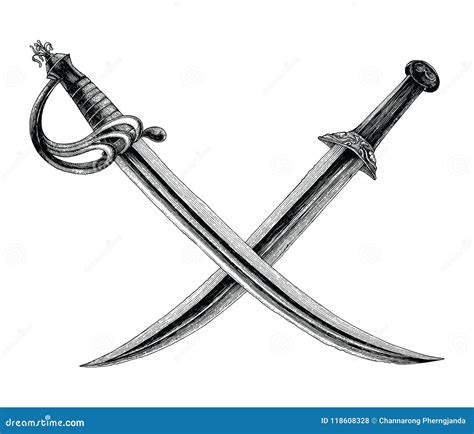 espadas cruzadas simbolo del pirata iso del estilo del vintage del dibujo de la mano del