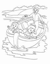 Father Kids Enjoying Boating Coloring sketch template