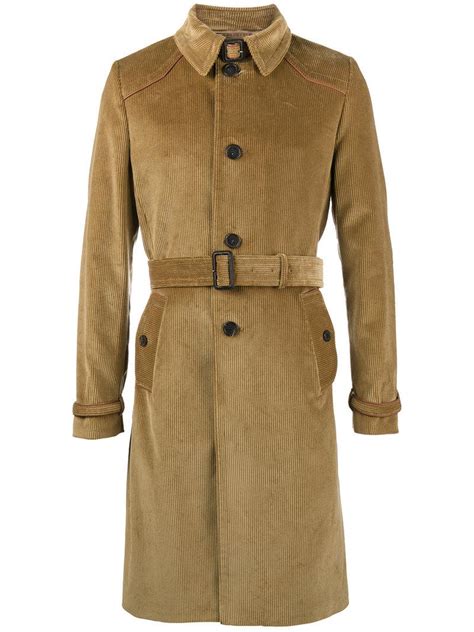 lyst prada corduroy trench coat  leather detail  brown  men