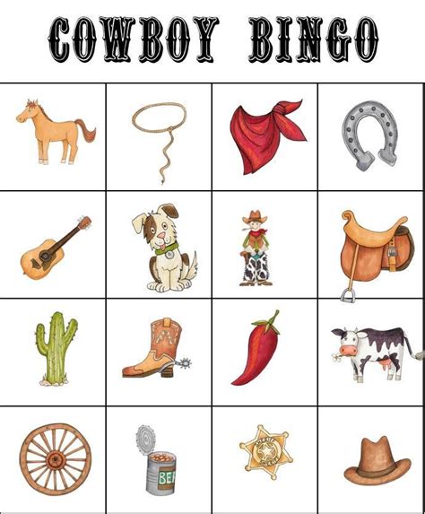 cowboy bingo printable cards  printable templates