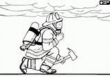 Firefighter Fireman Ax Firemen Crouched Oncoloring sketch template