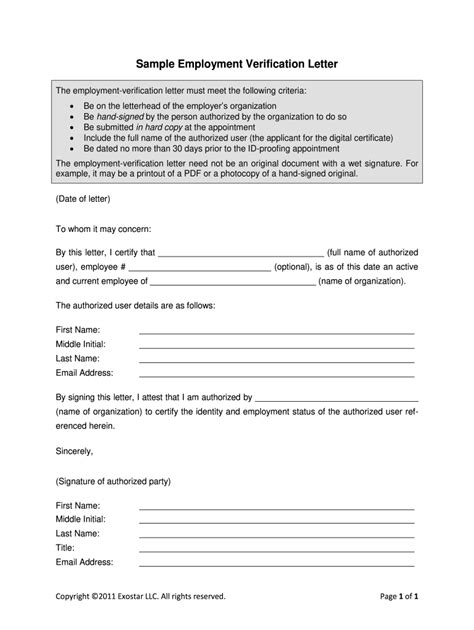 employment verification letter template fill  printable
