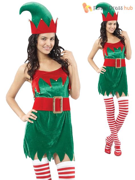 ladies elf costume adults santas helper fancy dress womens christmas