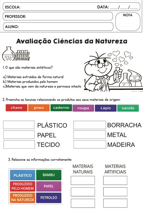 atividades sobre materiais sinteticos  naturais  ano