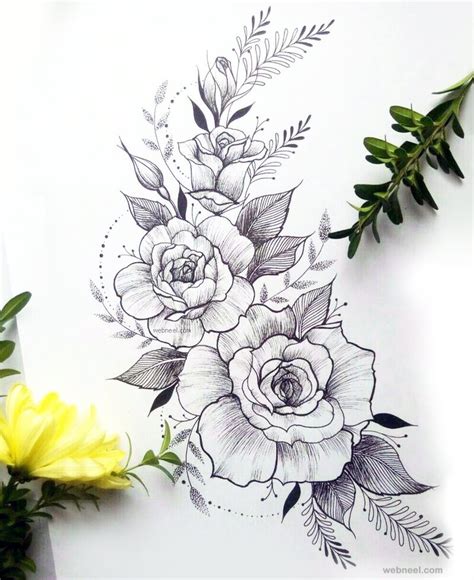 beautiful flower drawings  realistic color pencil drawings