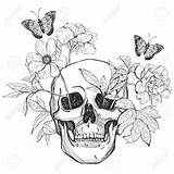 Skulls Butterflies Bloemen Schedel Vlinder sketch template