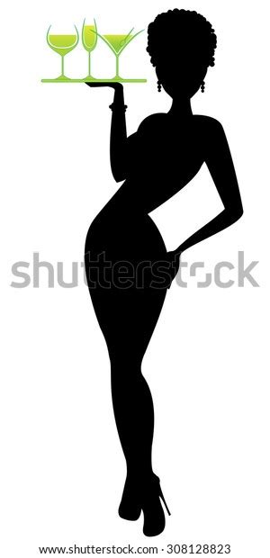 vector illustration sexy waitresss silhouette carrying stock vector
