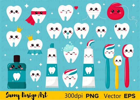 vector dental clipart kawaii tooth toothbrushes toothpaste etsy