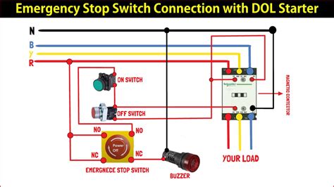 emergency stop switch connection  dol starter youtube
