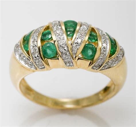 yellow gold ladies emerald diamond ring tcw size