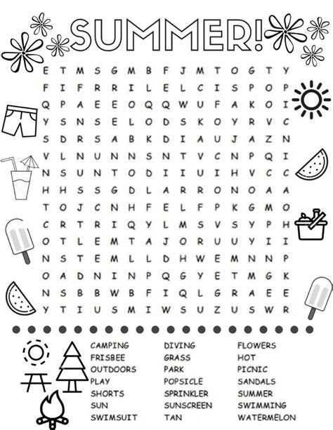 summer word search puzzles  coloring pages  kids summer